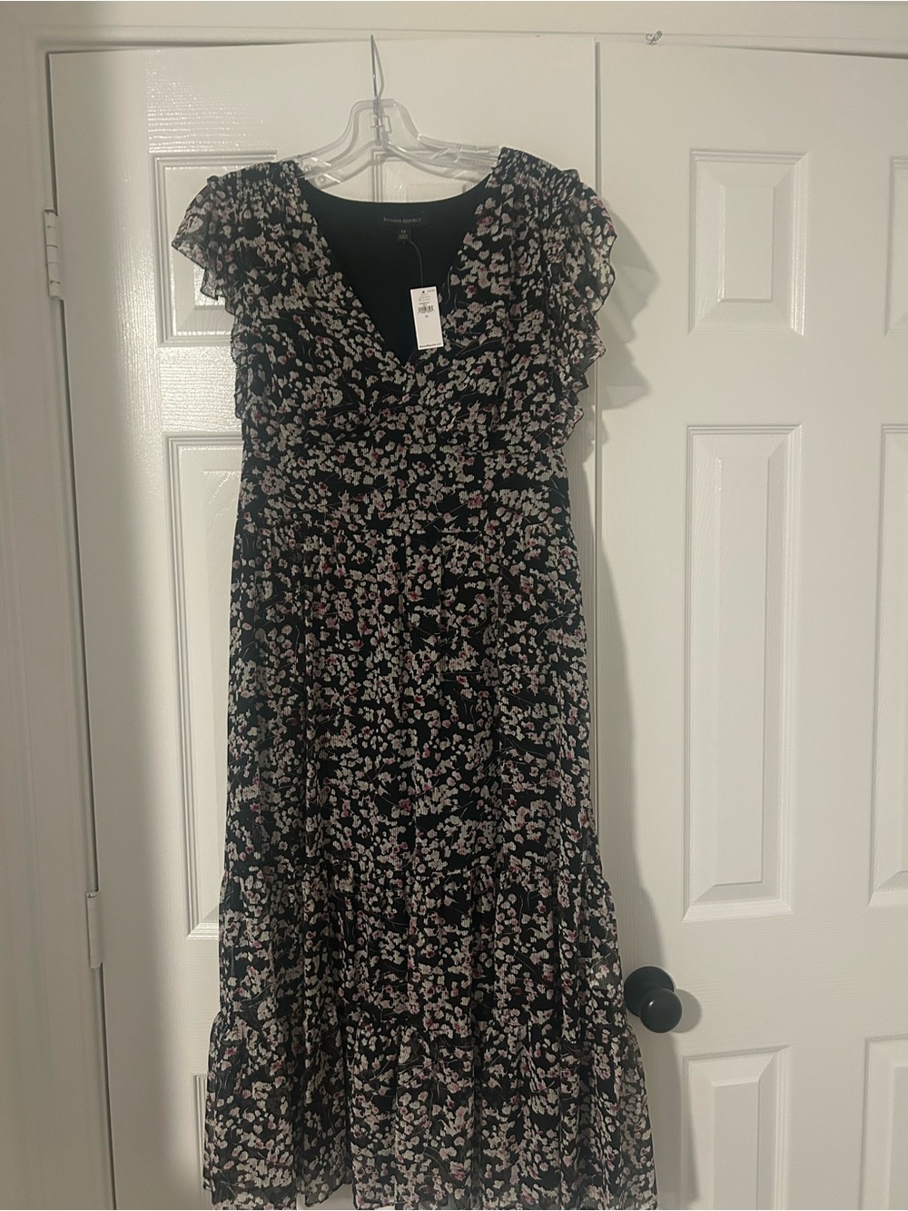 Banana Republic Black Floral Maxi Dress with Pink and Cream Accents